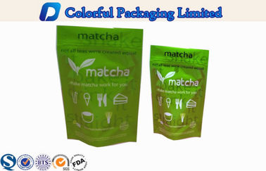Recycle CMYK / Pantone color Ziplock Plastic Stand up Pouch For Green tea