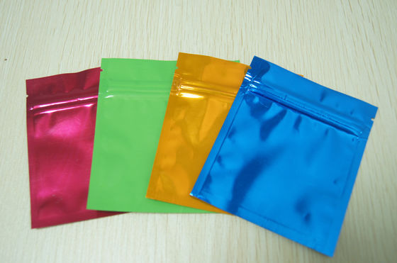Ziplock সঙ্গে ছোট রঙিন অ্যালুমিনিয়াম ফয়েল ব্যাগ চকচকে তিন সাইড সীল Mylar ফ্ল্যাট