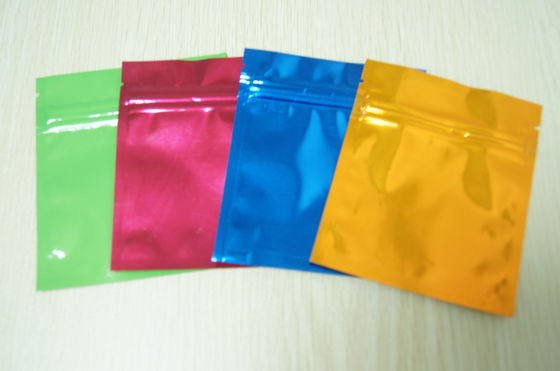 Ziplock সঙ্গে ছোট রঙিন অ্যালুমিনিয়াম ফয়েল ব্যাগ চকচকে তিন সাইড সীল Mylar ফ্ল্যাট