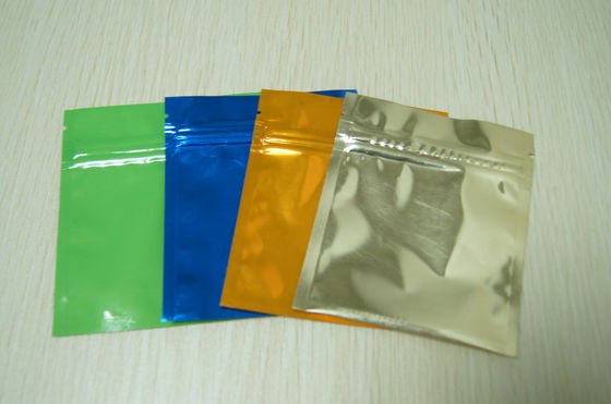 Ziplock সঙ্গে ছোট রঙিন অ্যালুমিনিয়াম ফয়েল ব্যাগ চকচকে তিন সাইড সীল Mylar ফ্ল্যাট